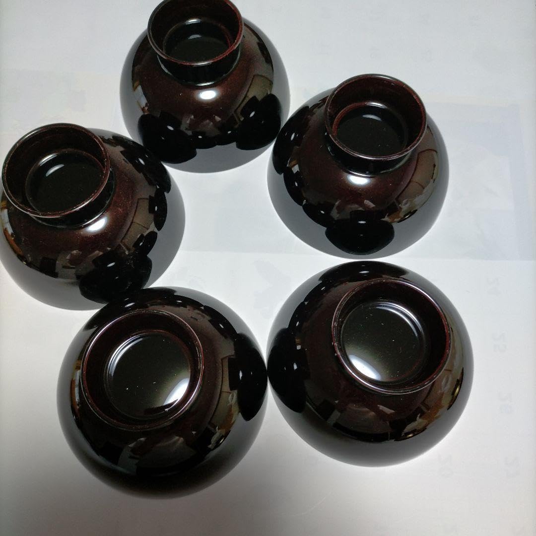 吸い物椀　漆塗り　会津塗　竹峰　漆器　5客 A1162-2/会津塗/竹峯 造/本うるし塗 御汁椀揃5客/共箱/吸物椀